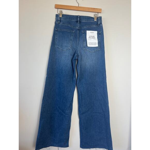 NWT Frame Le Slim Palazzo Frayed Hem Straight Leg Stretch Jeans Blue Size: 28 - Picture 7 of 8